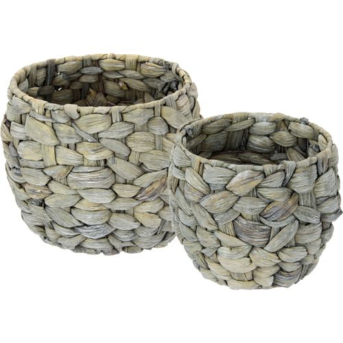 Übertopf I.GE.A. "Aus Wasserhyazinthe", grau, B:19,5cm H:17cm, Geflecht Wasserhyazinthe, Metall, Pflanzgefäße, 2er Set, Pflanztöpfe aus Wasserhyazinthe