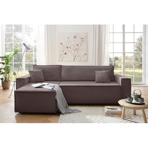 Ecksofa OTTO HOME "CASSI L-Form, 241cm - OTTO. Verlässliche Qualität.", taupe, B:241cm H:80cm T:48cm, Sofas, Ecksofa, Schlaffunktion (133/200), Bettkasten, Cord, Unser Tiefpreis, Topseller
