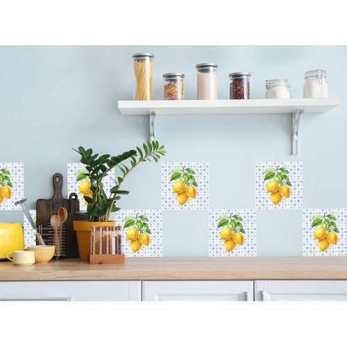 Fliesenaufkleber QUEENCE "Kachel mit Zitronen", gelb, B:15cm H:15cm T:0,2cm, Fliesenaufkleber, selbstklebend, 12er Set