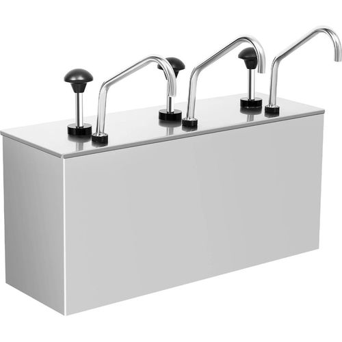Tisch-Saucenspender - Dosierpumpe - 3 Pumpköpfe, 3×4 L, Edelstahl & Kunststoff, Gebürstet, Rechteckig, Für dünne Saucen & Dressings - Silber