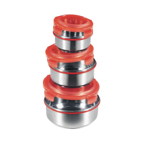 Frischhaltedose KING "KLICKBOX, Dose inkl. Deckel", bunt (silberfarben, rot), Lebensmittelaufbewahrungsbehälter, Frischhaltedose, luftdicht, Inhalt ca.: 1.200 ml, 650 ml, 350 ml