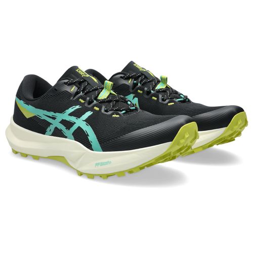 Trailrunningschuh ASICS "FUJI LITE 6", Herren, Gr. 44,5, schwarz (schwarz, aurora grün), Textil, Schuhe, leichter Trailrunningschuhe
