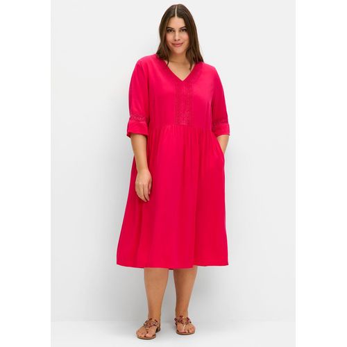 A-Linien-Kleid SHEEGO "Blusenkleid", Damen, Gr. 42, Normalgrößen, pink, Web, 100% Viskose, unifarben, wadenlang, V-Ausschnitt, Kleider