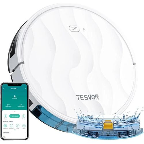 Saugroboter mit Wischfunktion - M2 - Saugkraft 6000Pa - Gyrosensor-Navigation - Laufzeit 150 Min - Staubbehälter 600 ml/Wassertank 350 ml - App-Steuerung - Schwarz