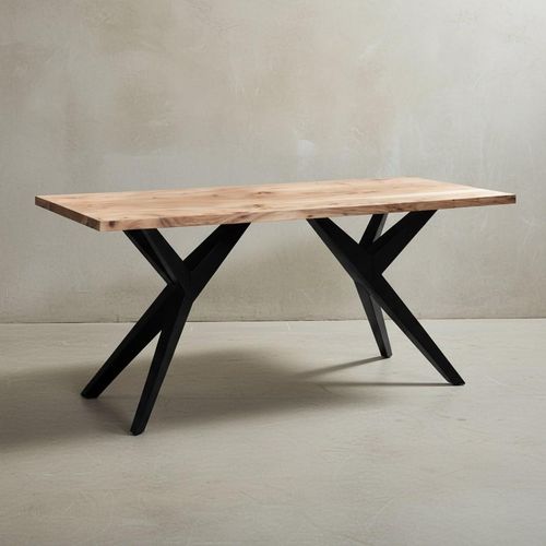 Esszimmertisch 200x100x76 cm Akazie Massivholz Metall Esstisch Loft-Style, Küchentisch mit Metallbeinen, Holztisch Industrial Groß, Speisetisch Esszimmer Rechteckig