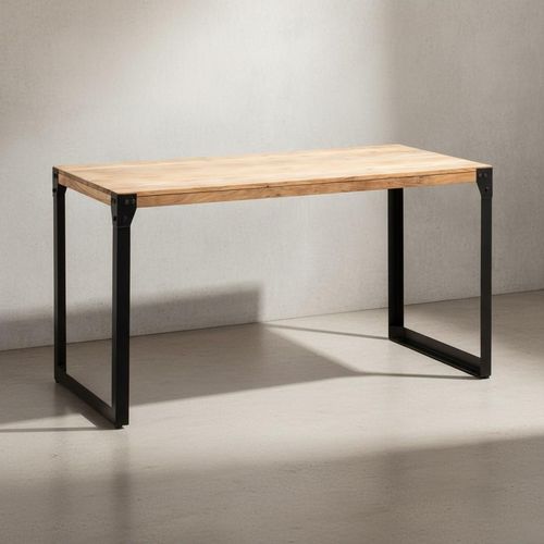 Esszimmertisch 120x60x76 cm Akazie Massivholz Metall Esstisch Industrial, Küchentisch mit Metallbeinen, Holztisch Klein, Speisetisch Esszimmer Rechteckig