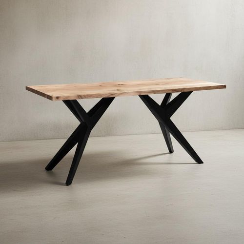 Esszimmertisch 180x90x76 cm Akazie Massivholz Metall Esstisch Loft-Style, Küchentisch mit Metallbeinen, Holztisch Industrial Groß, Speisetisch Esszimmer Rechteckig