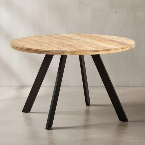 Esszimmertisch 120x120x76 cm Mango Massivholz Esstisch Modern, Küchentisch Massiv mit Metallbeinen, Holztisch Esszimmer Rund, Kleiner Speisetisch Holz