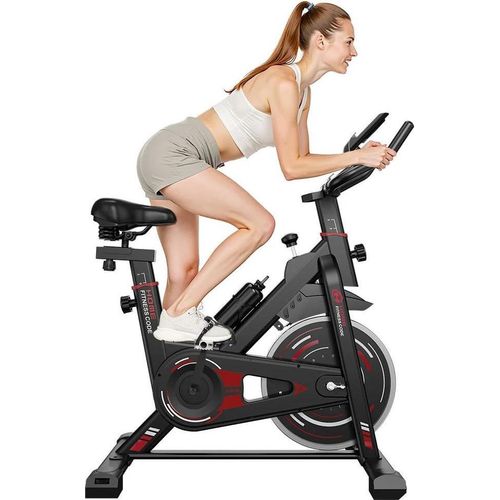 Heimtrainer - Indoor Bike - Schwungrad 10 kg - LCD-Monitor - Widerstandsverstellung - Verstellbarer Lenker 108–116 cm - Max. Benutzergewicht 120 kg - Schwarz/Rot