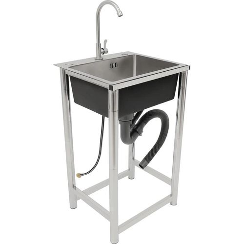 Nutzspüle aus Edelstahl - Freistehendes Einzelbecken - 45,7×40,6×76,2 cm - 360° drehbare Armatur - Silber