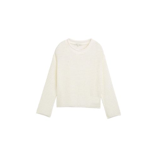 TOM TAILOR DENIM Damen Pullover mit Lochmuster, weiß, Uni, Gr. XL