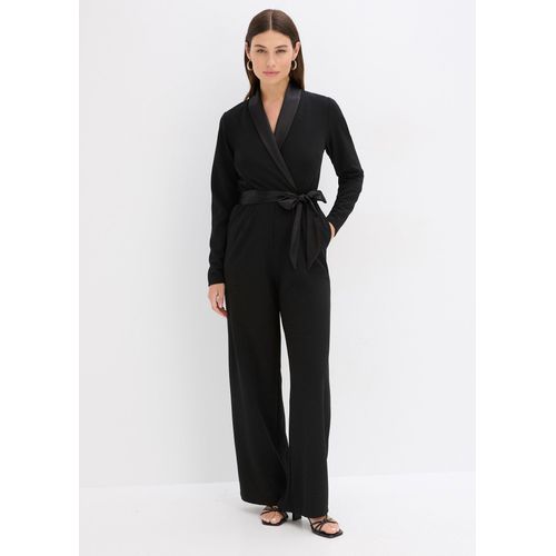 bonprix Overall aus strukturiertem Crepe mit Satin-Einsatz, schwarz
