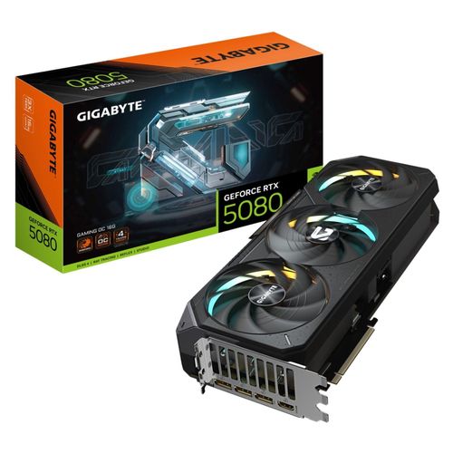 GIGABYTE GeForce RTX 5080 GAMING OC 16G Grafikkarte - 16GB GDDR7, 256 Bit, PCI-E 5.0, 2730MHz Core Clock, 3 x DisplayPort, 1 x HDMI, GV-N5080GAMING OC-16GD