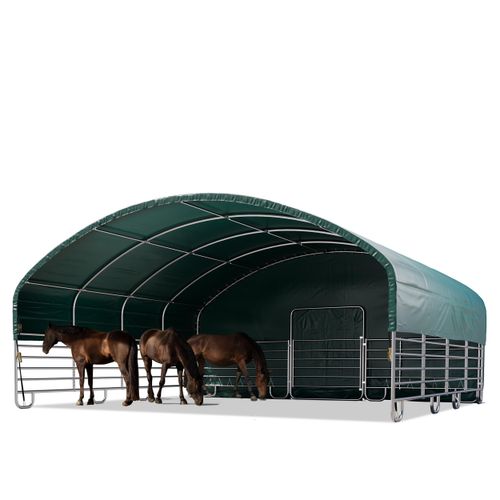 Weidezelt 8x8 m PVC Plane 2300 Newton - für Betonuntergrund - vorn offen - grün