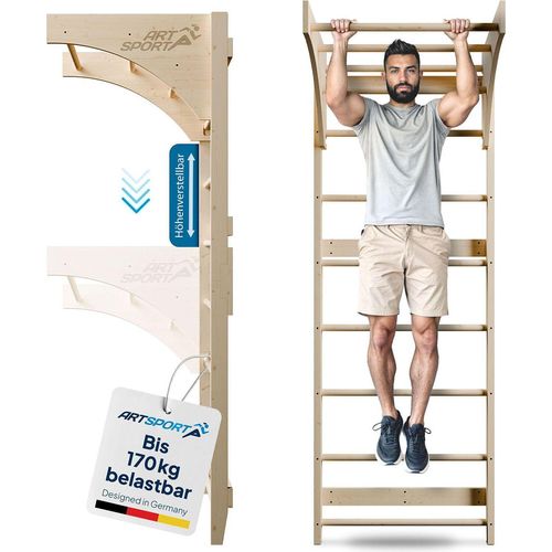 ArtSport Sprossenwand für Erwachsene & Indoor - aus Holz mit Klimmzugstange - Natur