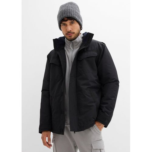 bonprix Wasserdichte Funktionsjacke mit Roll-in-Kapuze und Schulterklappen, schwarz, Gr.52/54 (L), Moderne Funktionsjacke mit praktischer Roll-in-Kapuze, Schulterklappen, vier Außen- und einer Innentasche
