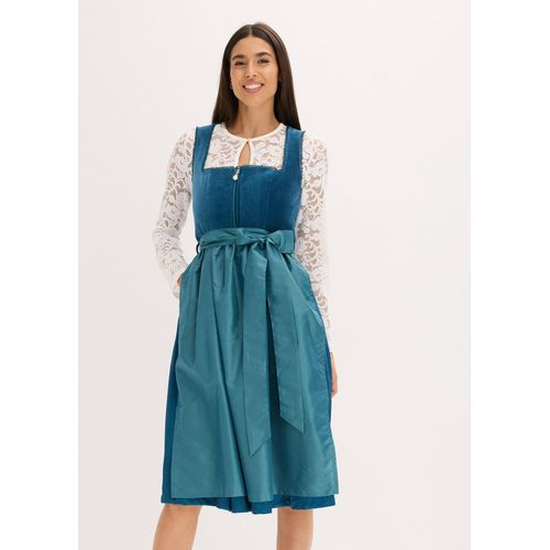 bonprix Dirndl mit Samt in Midilänge (2-tlg.Set), blau, Gr.46, traditionelles Dirndl mit hochwertigen Samtmieder und changierender Schürze. Der Rock ist mit einem angenehmen Baumwollfutter ausgestattet., aus Samt