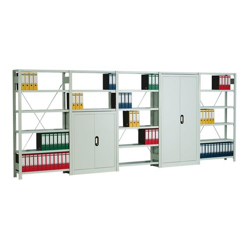Regalwerk Regal Regal-/Schrank-Kombination, Schrankhöhe 1950 mm, lichtgrau RAL 7035, inkl. 1 Regalfachboden, BxTxH 1 005x300x2000 mm (B3-59132-K)