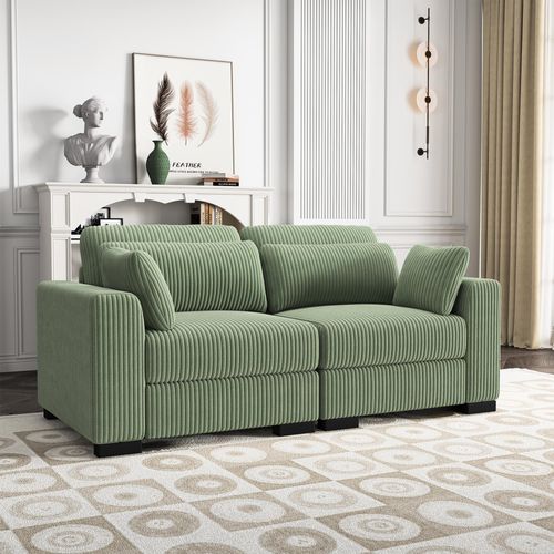 Zweisitzer-Polstersofa mit abnehmbaren Kissen und Rückenlehne, modulares Sofa, grün