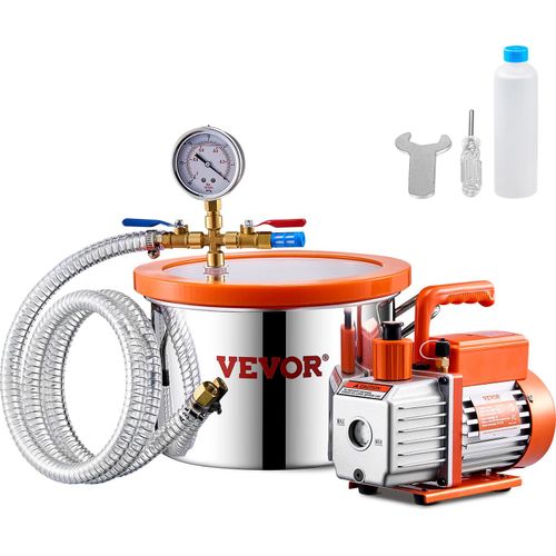VEVOR 5,68 l Vakuumkammer und 3,5 CFM Pumpe, Edelstahlkammer, Entgasungskammer-Set der Stufe 1 für die Entgasung von Harz, Silikon, Epoxidharz
