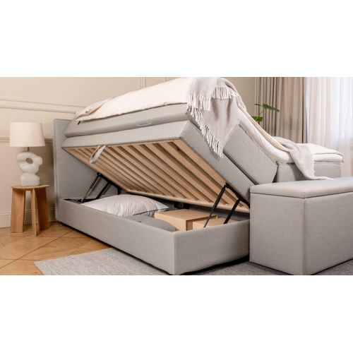 BRUNO Boxspringbett Premium mit Bettkasten 160x200cm in Hellgrau | Matratzen-Härtegrad: Links H2 / Rechts H3 | extra viel Stauraum & individuell konfi