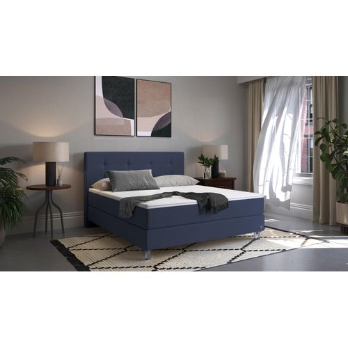 BRUNO Boxspringbett Premium 200x200cm in Blau | Matratzen-Härtegrad: Links H3 / Rechts H3 | mehrfach ausgezeichnet in Design & Qualität