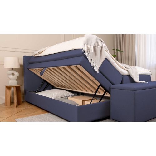 BRUNO Boxspringbett Premium mit Bettkasten 160x200cm in Blau | Matratzen-Härtegrad: Links H3 / Rechts H2 | extra viel Stauraum & individuell konfiguri