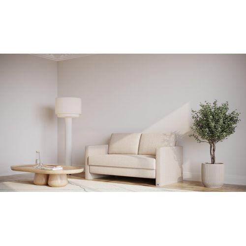 BRUNO Schlafsofa 160cm in Creme Ecru Beige | stabiles Massivholz & Boxspringkomfort