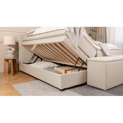 BRUNO Boxspringbett Premium mit Bettkasten 180x200cm in Beige | Matratzen-Härtegrad: Links H3 / Rechts H3 | extra viel Stauraum & individuell konfigur