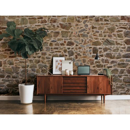 Vliestapete A.S. CRÉATION "Fototapete Natursteinmauer Beige Grau Steinoptik", braun, B:2,55m H:0,02m L:3,5m, Vlies, Tapeten