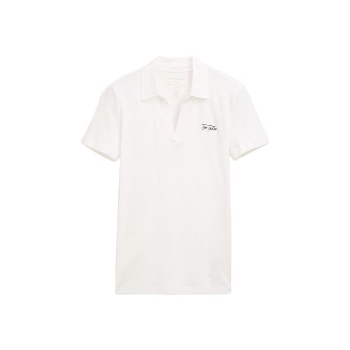 TOM TAILOR Damen Basic Poloshirt mit Logo-Stickerei, weiß, Uni, Gr. L