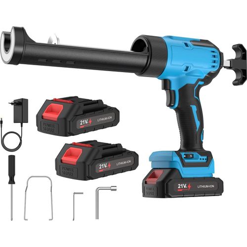 Elektrische Kartuschenpistole - Fugenpistole - 6 Stufen - Kabellos - 2 Akkus - LED-Licht - Für Silikon/Kleber - Blau