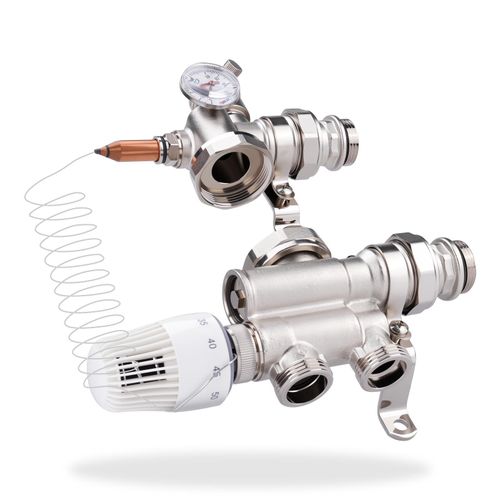 Festwertregelset 20–60 °C für Fußbodenheizung, Präzise Temperaturregelung, Festwertregelung mit Mischventil Thermostatventil Entlüftungsventil, G1