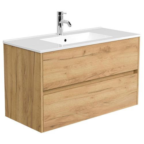 Mid.you Waschtischkombi , Eiche , Holzwerkstoff , 2 Schubladen , 101x58.6x47 cm , hängend , Badezimmer, Waschbecken & Armaturen, Waschtische