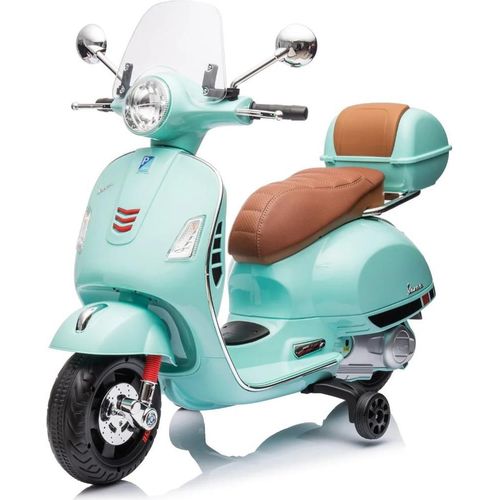 Vespa GT Kinder Elektro Roller 7,2V (3–6 Jahre) – Offiziell Lizenziert, mit Stützrädern, Kofferraum & LED – Kinder Elektro Scooter – Blau