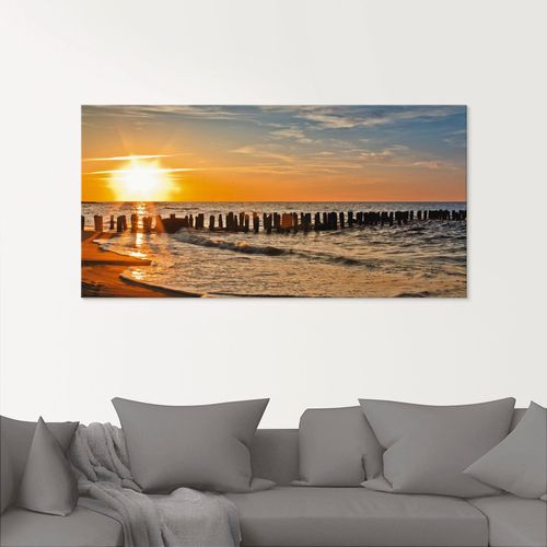 Glasbild ARTLAND "Schöner Sonnenuntergang am Strand", orange (farbe bild(er): orange), B:80cm H:60cm, Bilder, in verschiedenen Größen
