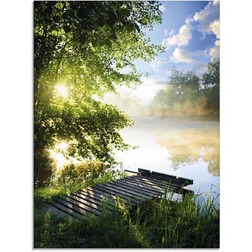 Glasbild ARTLAND "Angelsteg am Morgen", grün (farbe bild(er): grün), B:60cm H:80cm, Bilder, in verschiedenen Größen