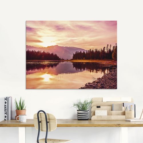 Glasbild ARTLAND "Grand Teton Gebirge bei Sonnenuntergang", orange (farbe bild(er): orange), B:125cm H:50cm, Bilder, in verschiedenen Größen