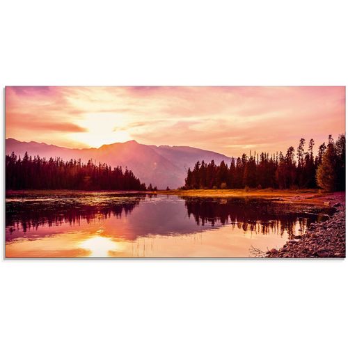 Glasbild ARTLAND "Grand Teton Gebirge bei Sonnenuntergang", orange (farbe bild(er): orange), B:100cm H:50cm, Bilder, in verschiedenen Größen