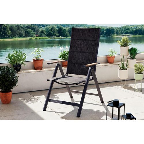 Ambia Garden Gartensessel, Natur, Dunkelgrau, Metall, Textil, Flachrohr, 57x108x70 cm, klappbar, Gartenmöbel, Gartenstühle, Gartenstühle