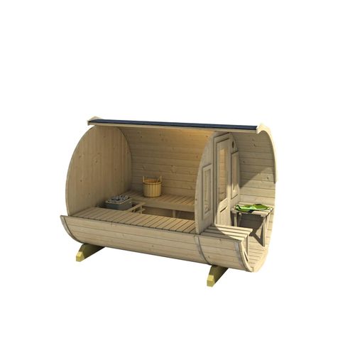 FinnTherm Fass-Sauna Sam, Premium-Thermoholz, ohne Ofen