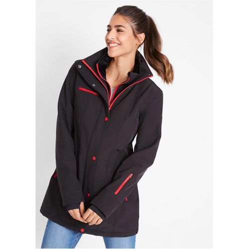bonprix wasserabweisende Stretch-Softshell-Longjacke, schwarz, Gr.38, Ansprechende Softshell Übergangsjacke mit Windschutz-Leiste, aus Softshell