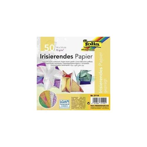 Folia Irisierendes Papier 75g/m2, 14x14cm, 50 Blatt, 2 Prägungen farbig sortiert