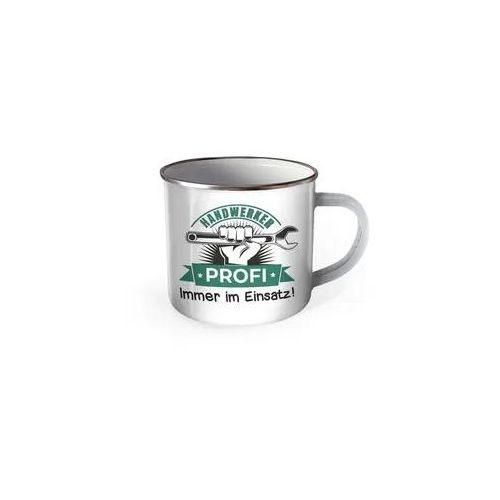 Trötsch Emaille Becher Handwerker Tasse Handwerker Profi Immer im Einsatz