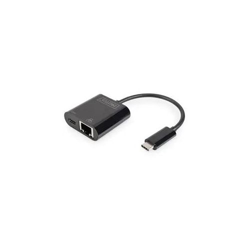 Digitus USB-C®, RJ45 Adapter [1x USB-C® Stecker - 1x RJ45-Buchse, USB-C® Buchse] DN-3027 inkl. RJ45-Buchse, mit Ladebuchse, mit USB