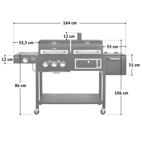 TAINO Hero Duo Gasgrill Holzkohlegrill Smoker Grillwagen BBQ Grill schwarz