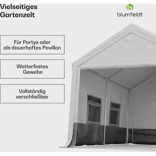 Blumfeldt Partyzelt - 4x3m, Festzelt mit Seitenwänden, Wetterfestes Gewebe, Stabiles Stahlrahmen, Einfache Montage, Ideal für Outdoor-Partys, BBQs & Gartenpavillon