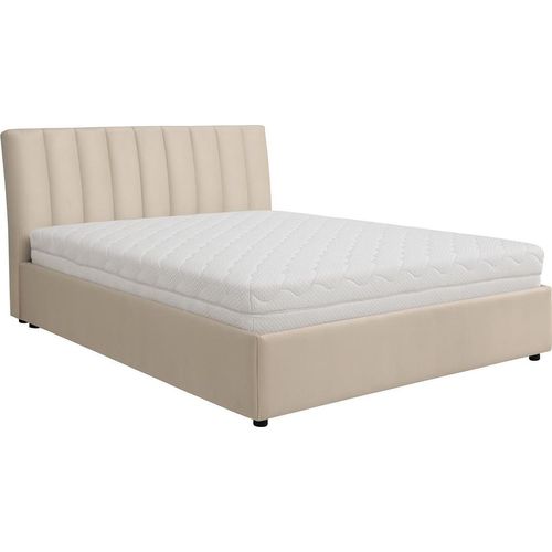 KSHOMECONCEPT Polsterbett mit Bettkasten 140x200 cm NUBIA mit Bonell Matratze H3, Beige