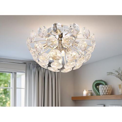 Ausgefallene LED Deckenleuchte Silber Chrom mit K9 Kristallen Wohnzimmer, Ø 39cm