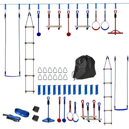 6 Seilrutschen-Kits für Kinder, 50 kg Belastbarkeit, 3-6 Jahre, Tragetasche, Blau